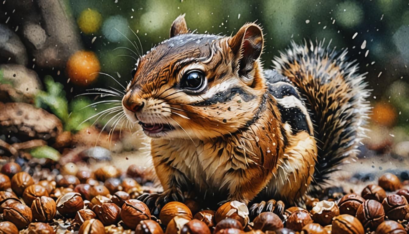 Watercolor Chipmunk Portrait with Nuts