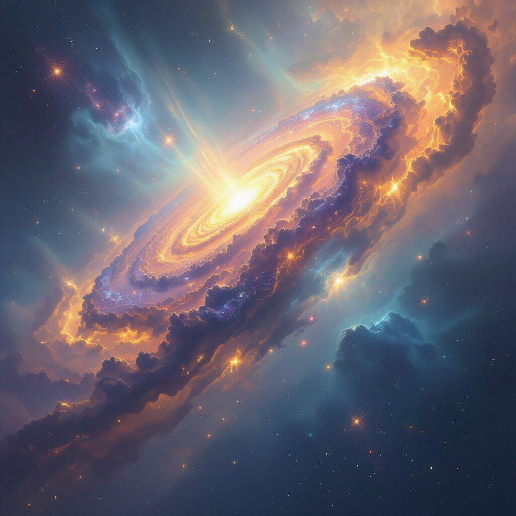 Cosmic Being Holding Galaxies in Digital Painting Style