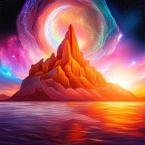 Cosmic Mangrove: Holographic Astral Illustration