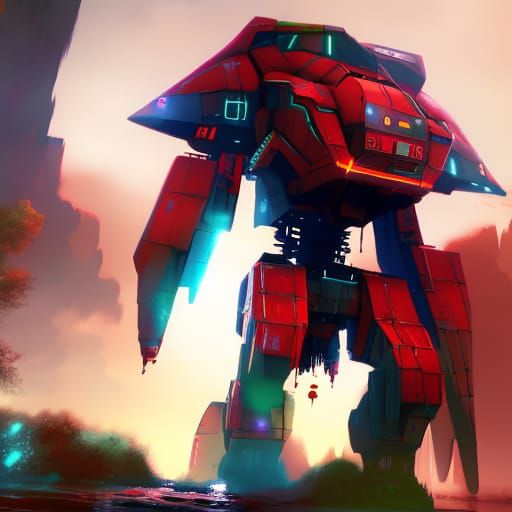 MechWarrior in Science Fantasy Battle, Digital Art