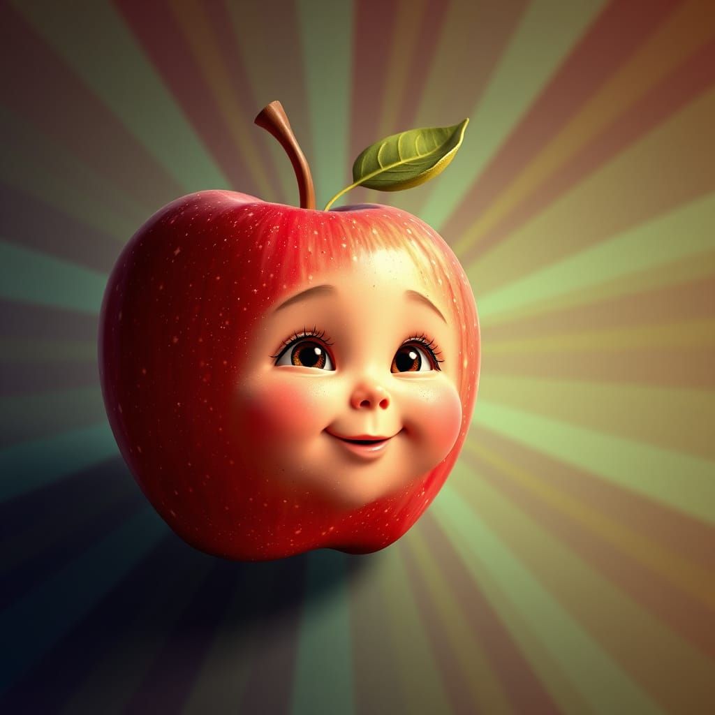 Cute Apple Baby Face in Vibrant Digital Art