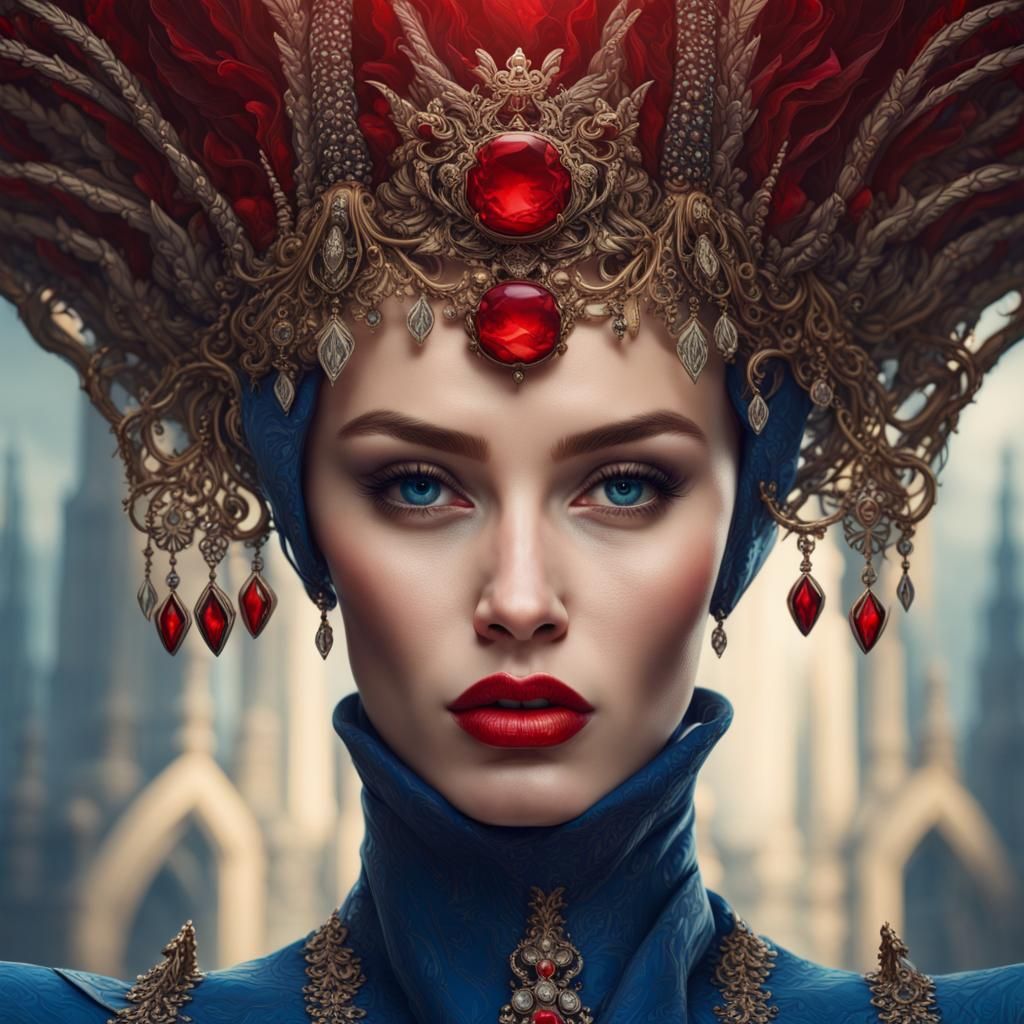 Robotic Queen with Red Lips and Royal Crown