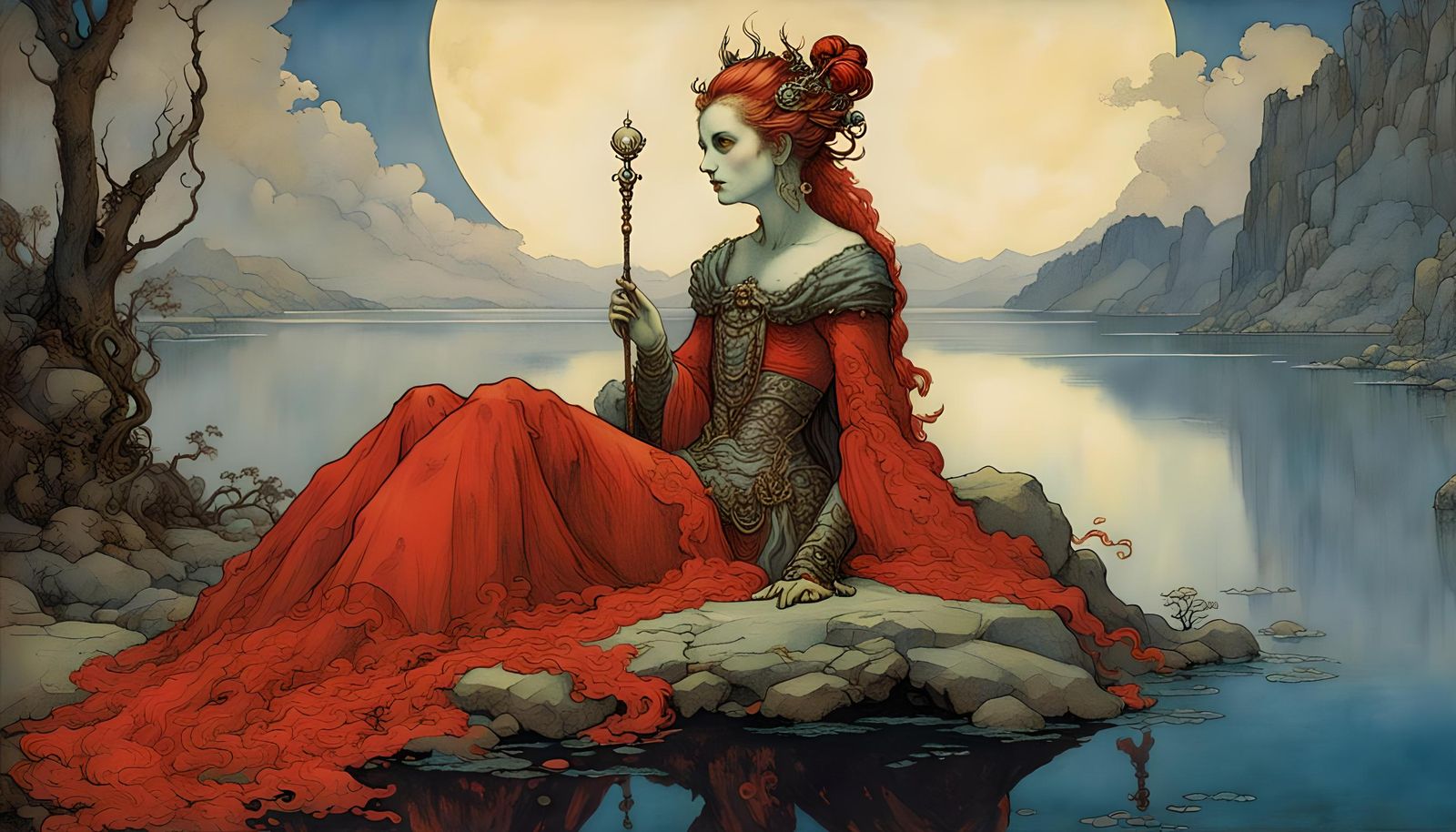 Ethereal Lich Queen with Red Ponytails