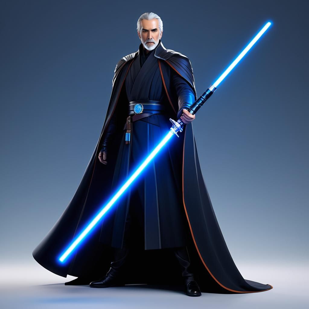 Count Dooku with Blue Lightsaber, Anime-Inspired 3D Art