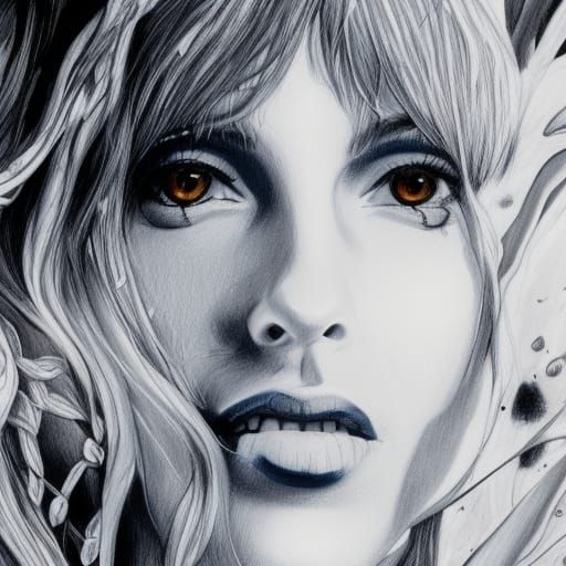 Carly Simon Portrait in Black and White Ink