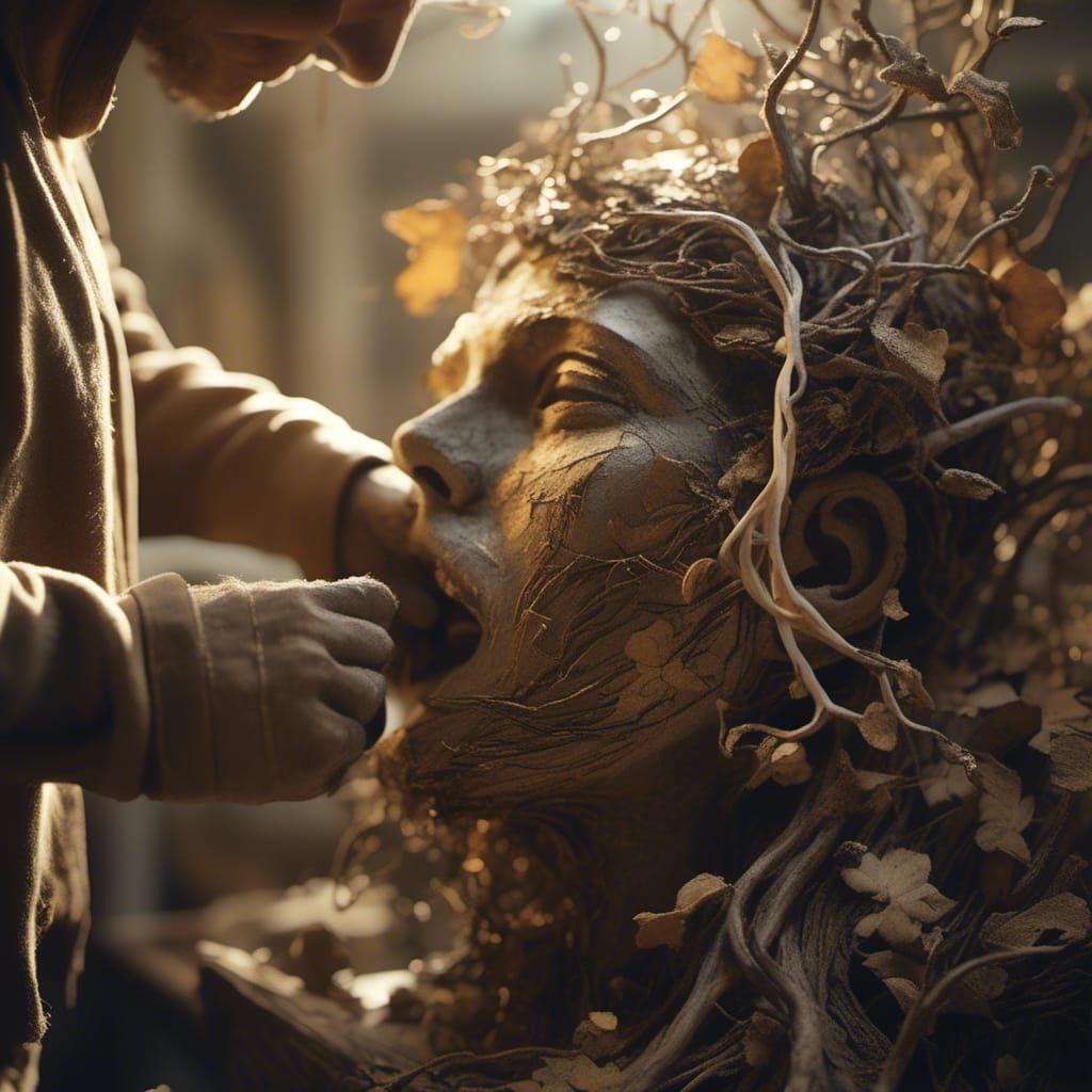 Sculptor at Work on Dryad Statue: Concept Art