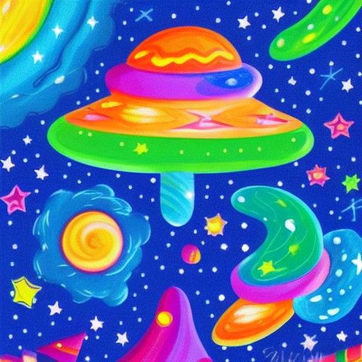 Star UFO in Candyland Space, Gouache Art