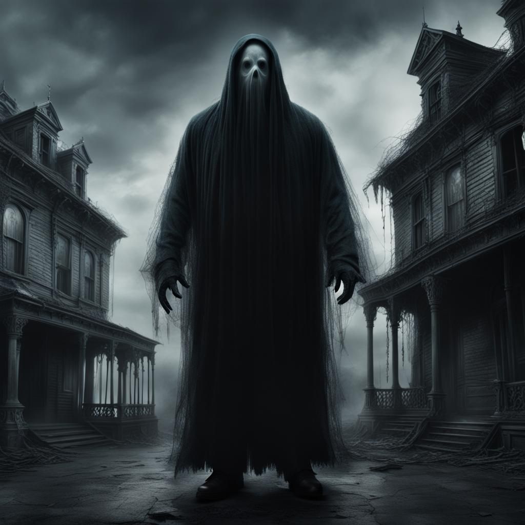 Ethereal Ghostly Figure in Haunted House