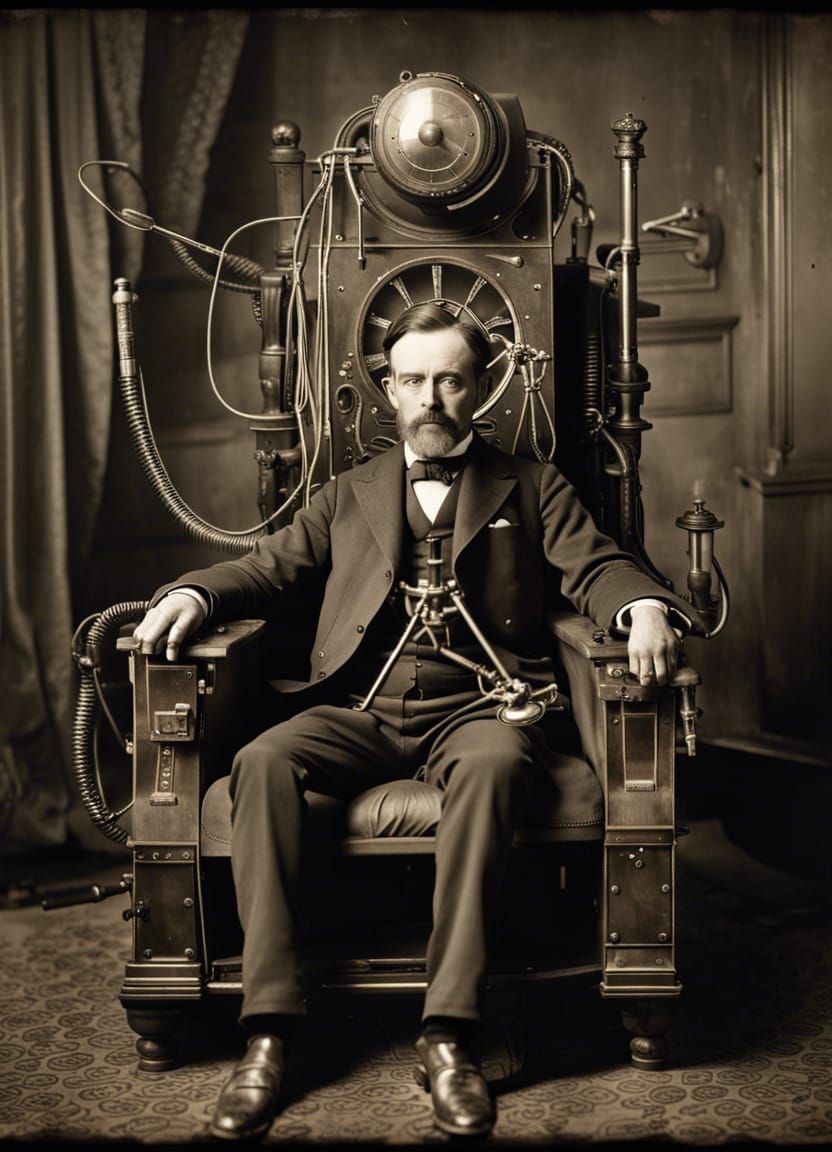 Victorian Time Traveler in Retrofuturistic Time Machine