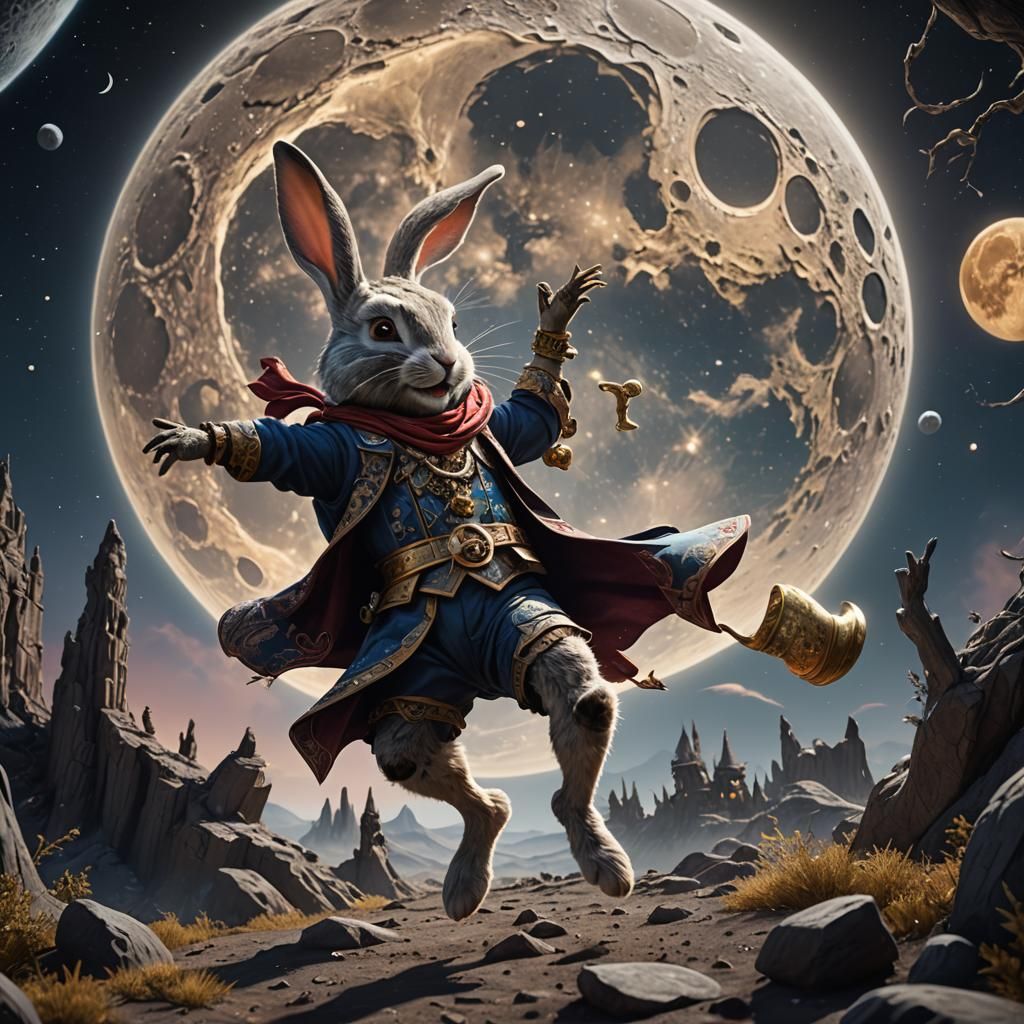 Rabbit Dancing on the Moon: Detailed Matte Painting