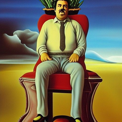 Pablo Escobar Enthroned: Surrealist Oil Painting