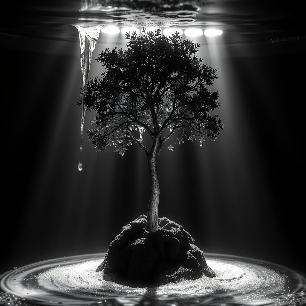 Monochrome Faucet Reflects Miniature Tree of Life