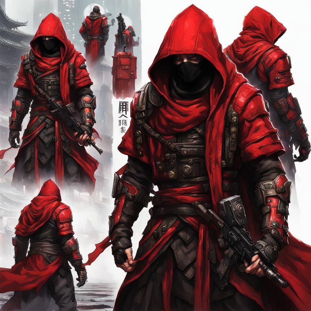 Cyberpunk Monk Soldier in Red Robes
