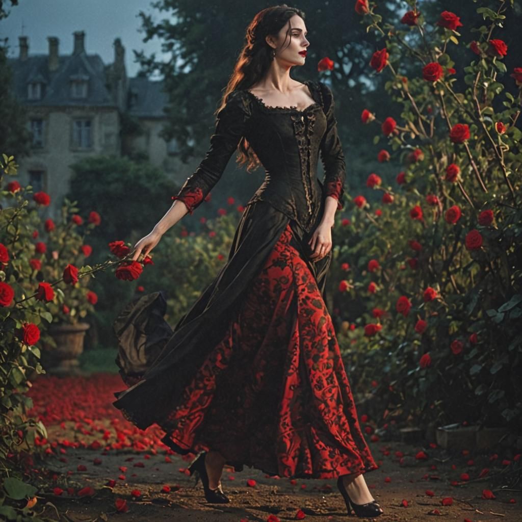 Noble Woman in Rose Garden, 17th Century French Court