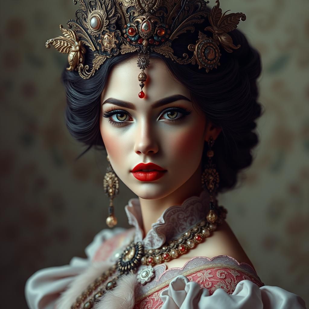 Victorian Woman Portrait with Ornate Hairpiece