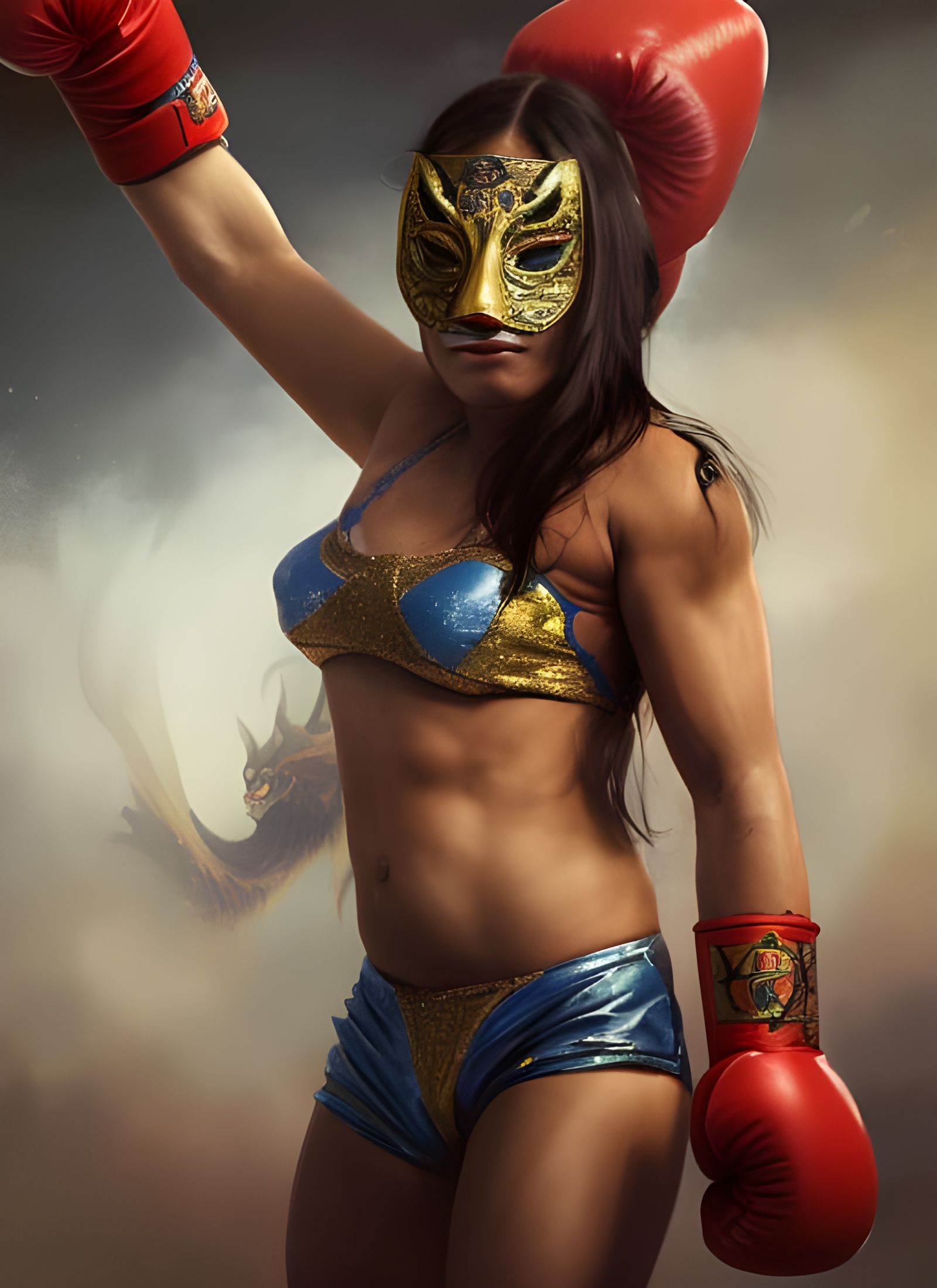 Female Luchador Dragon Mask Portrait in Hyperdetailed Style