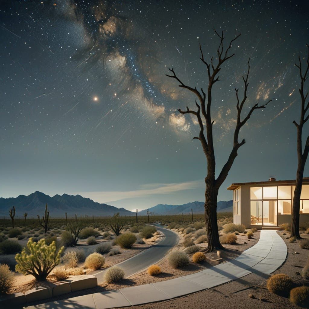 Abstract Desert Road and House at Night