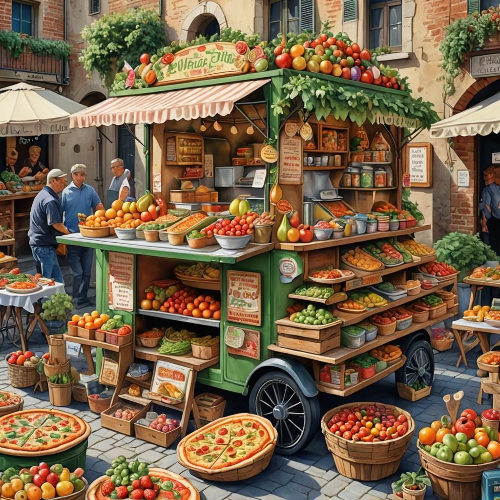 Detailed Italian Street Food Stall Art
