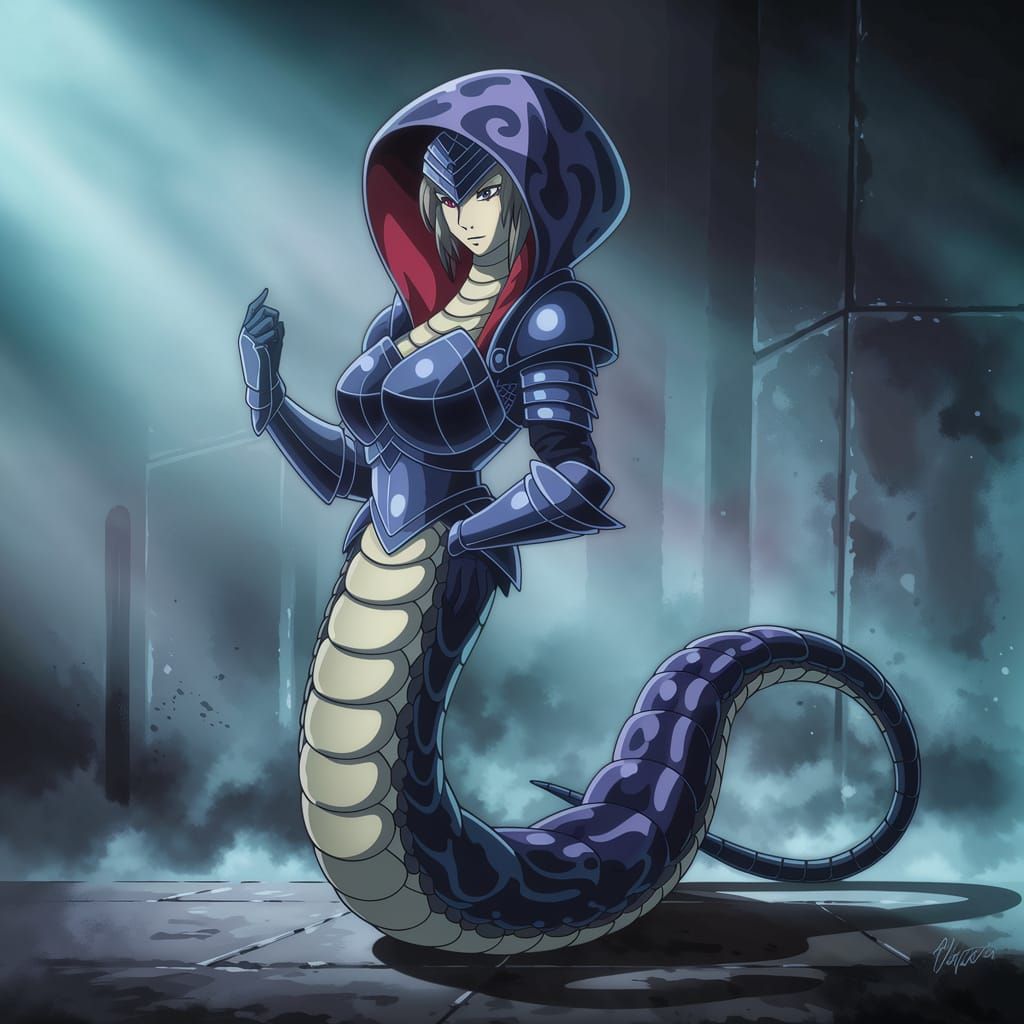 Noble Anthro Snake Poses Elegantly in Armor