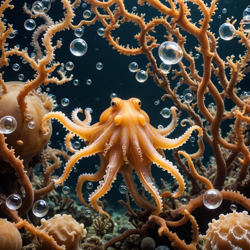 Orange Dumbo Octopus in Hyperrealistic Underwater Scene