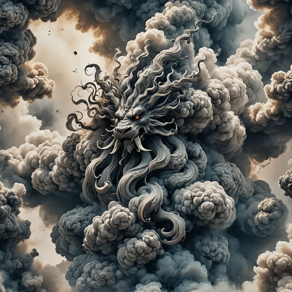 Mythical Smoke Creature Silhouette in Watercolor Style