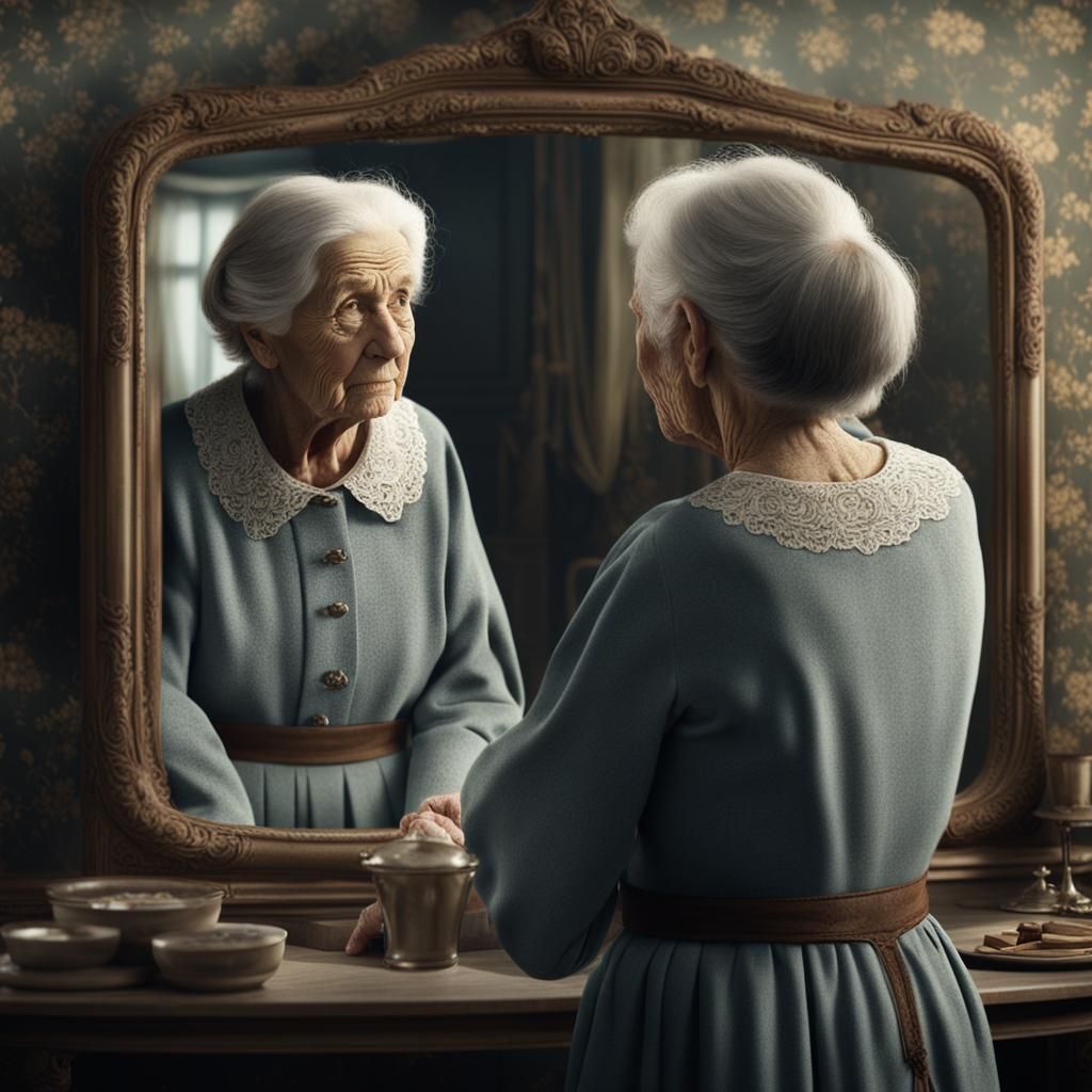 Old Woman's Reflection: A Matte Painting of Youth