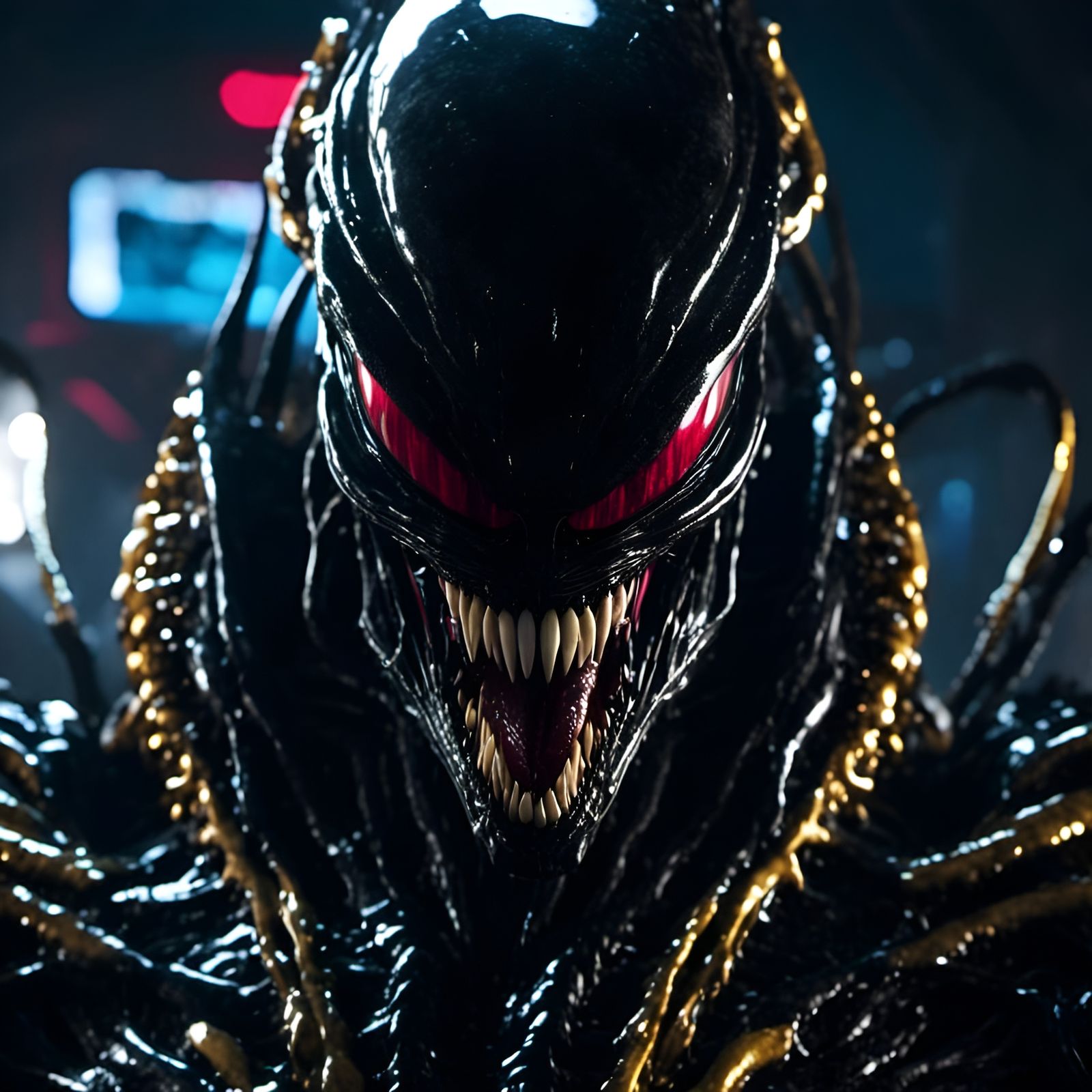 Venom Xenomorph Close-Up with Surreal Textures