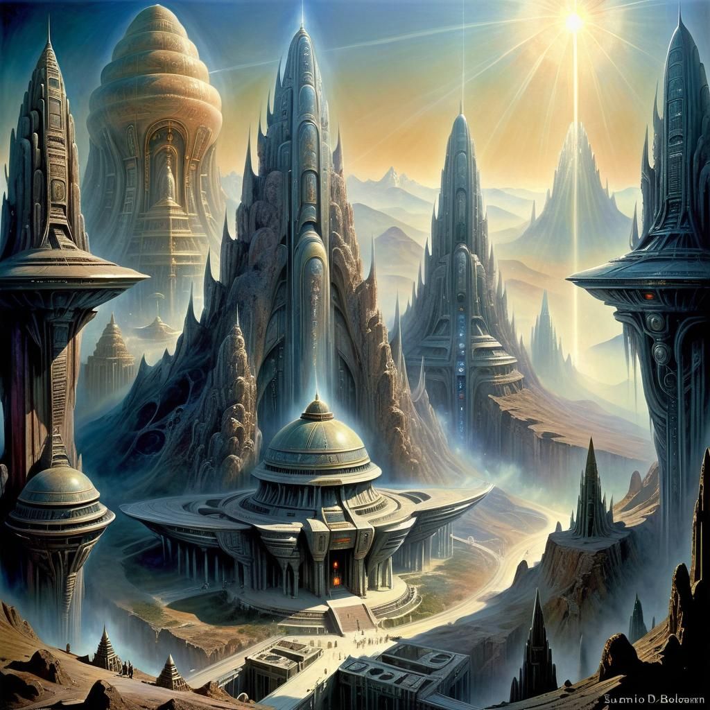 Futuristic Temple: Sci-Fi Dreamscape in Psychedelic Art