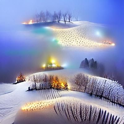 Glittering Snow in Foggy Winter Landscape