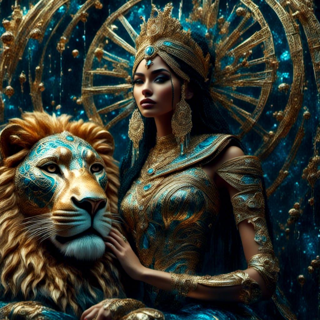 Egyptian Queen with Lion: Hyperrealistic 64MP Portrait