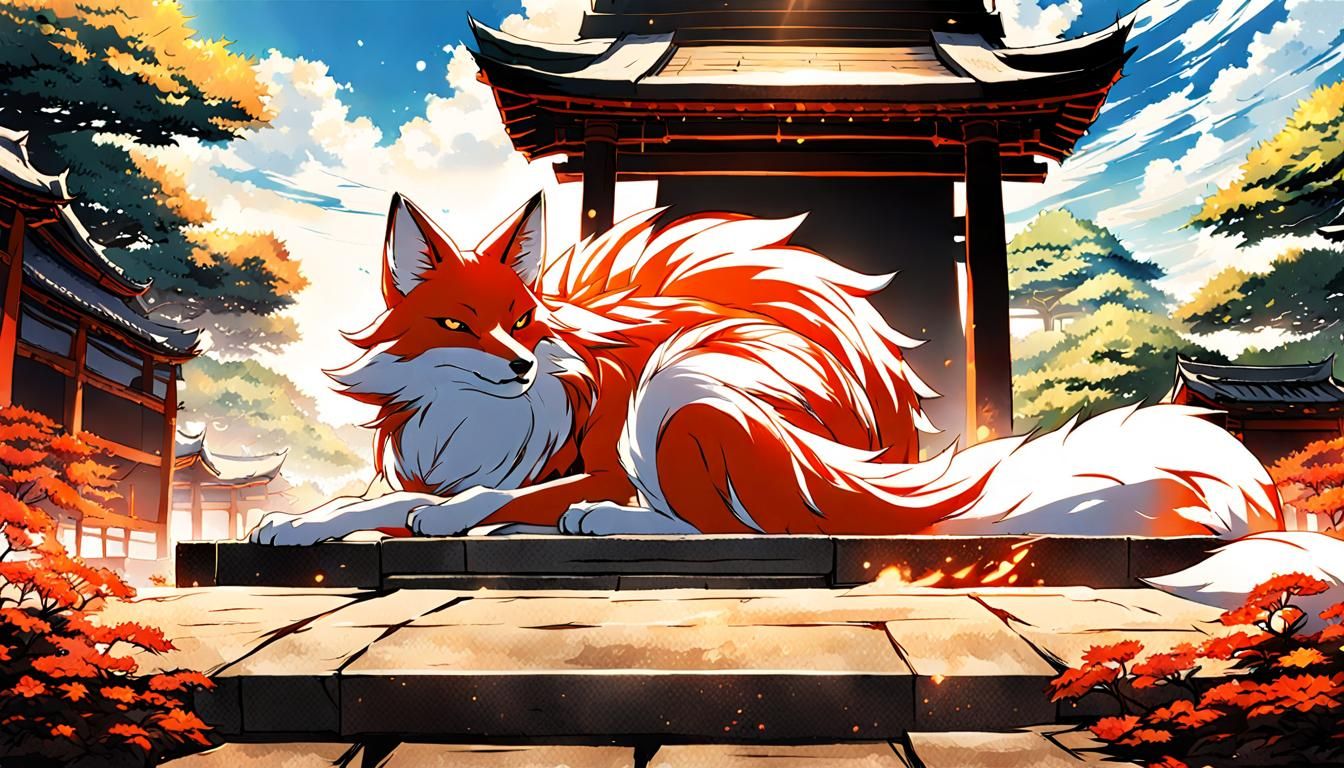 Kyūbi no Kitsune: Nine-Tailed Fox in Anime Style