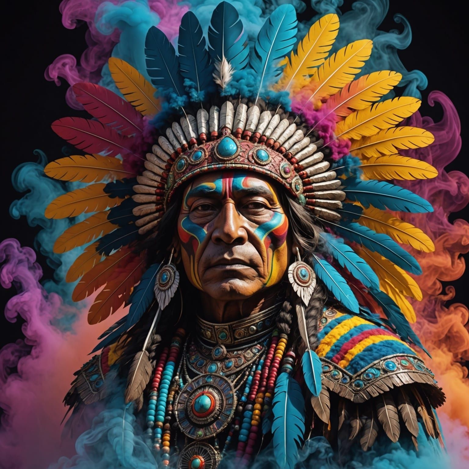 Fractal Indian Chief in Multicolored Smoke