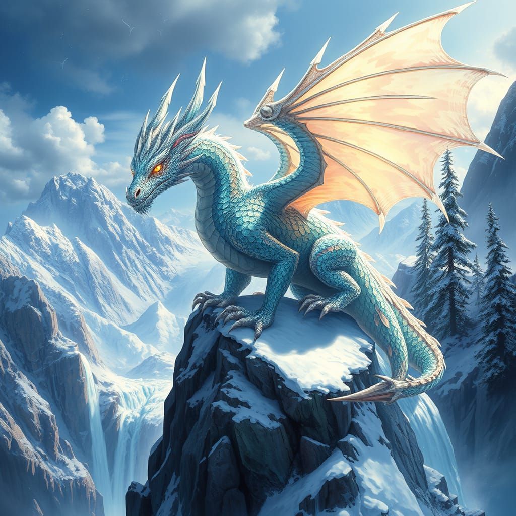 Crystal Dragon on Snow Mountain: Digital Art