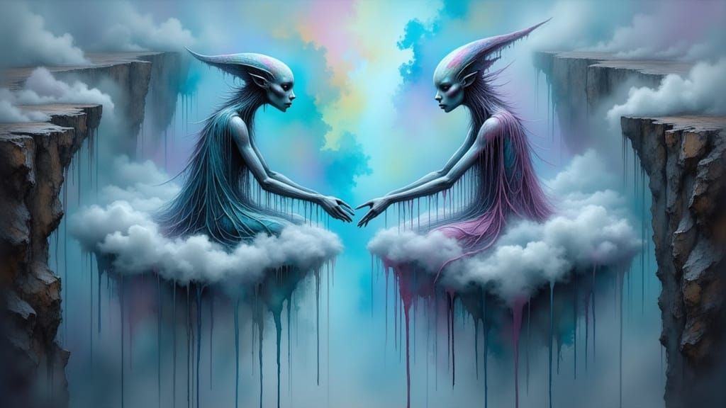 Ethereal Aliens Kneel in Cosmic Harmony