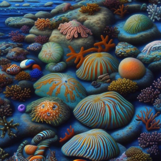 Vivid Tide Pool Scene with Sealife