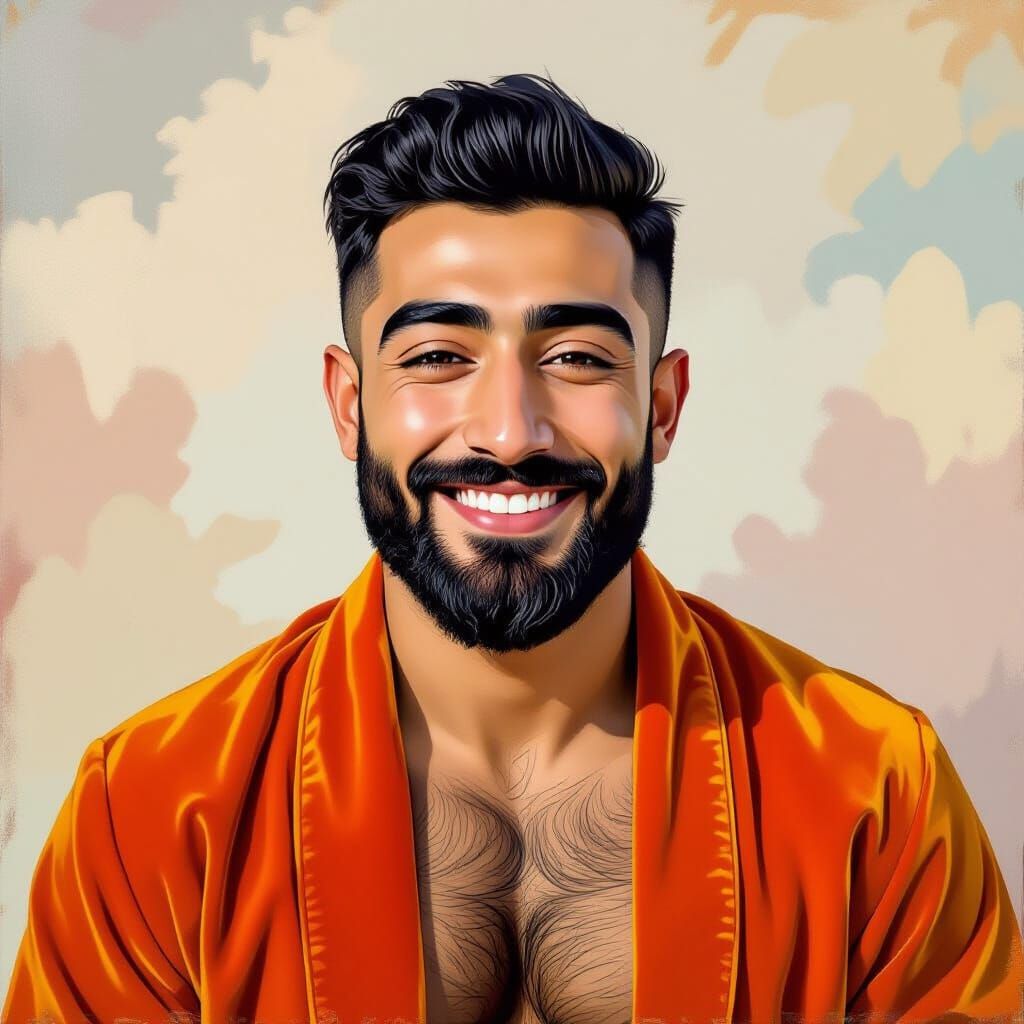 Expressive Portrait of Man in Orange Robe