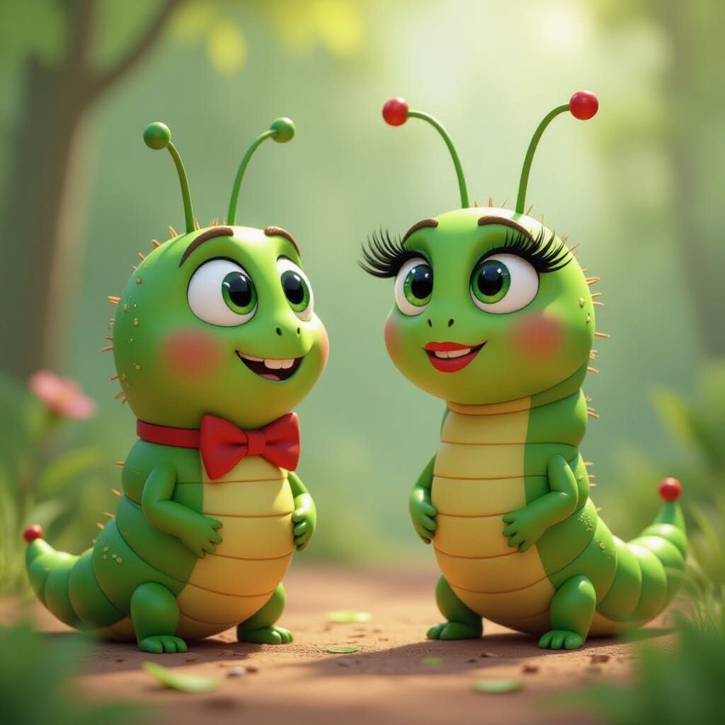 Pixar-Style Caterpillars in Love