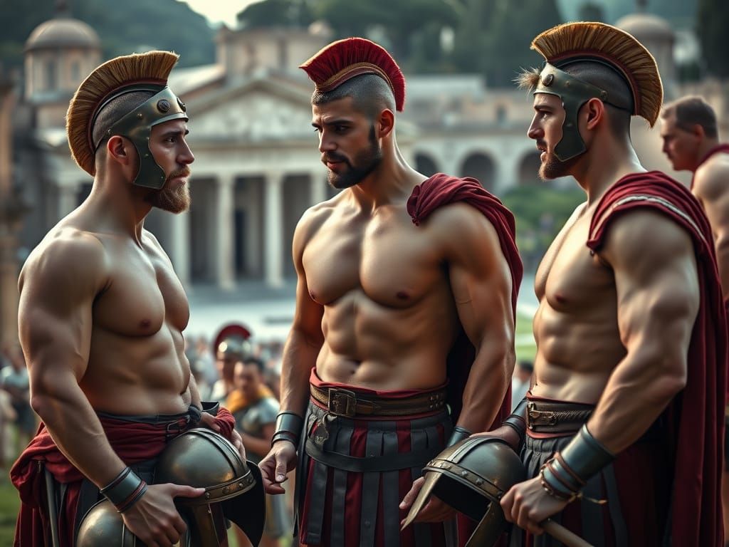 Renaissance-Style Photo of Muscular Roman Legionaries