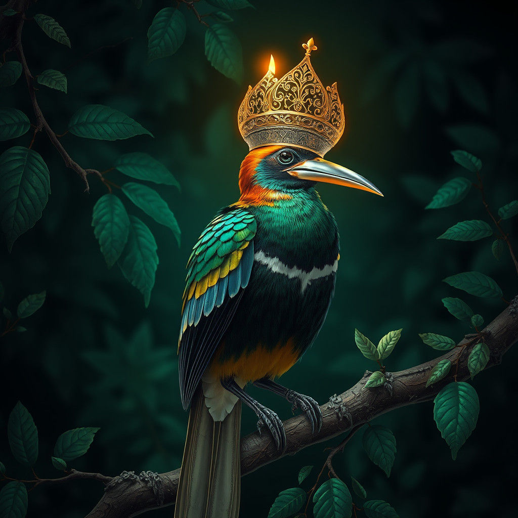 Golden-Crowned Hoopoe with Candlelight, Digital Art