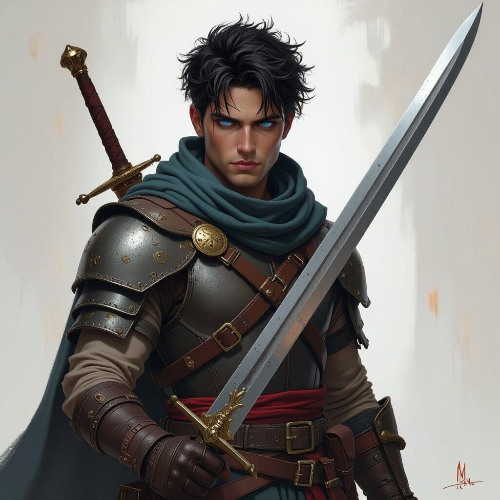 Fantasy Mercenary with Zweihander Sword, Digital Matte Paint...