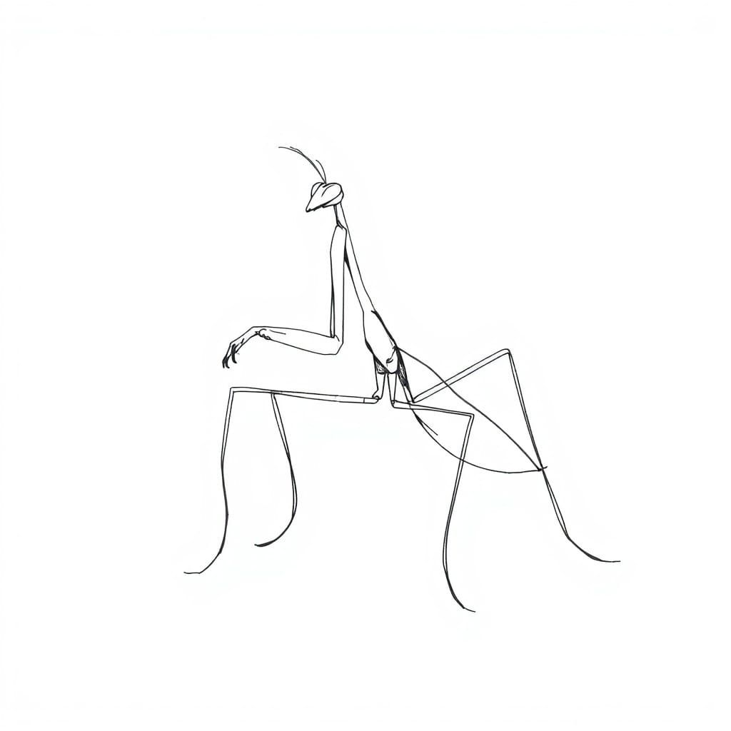 Minimalist Gestural Drawing of a Mantis