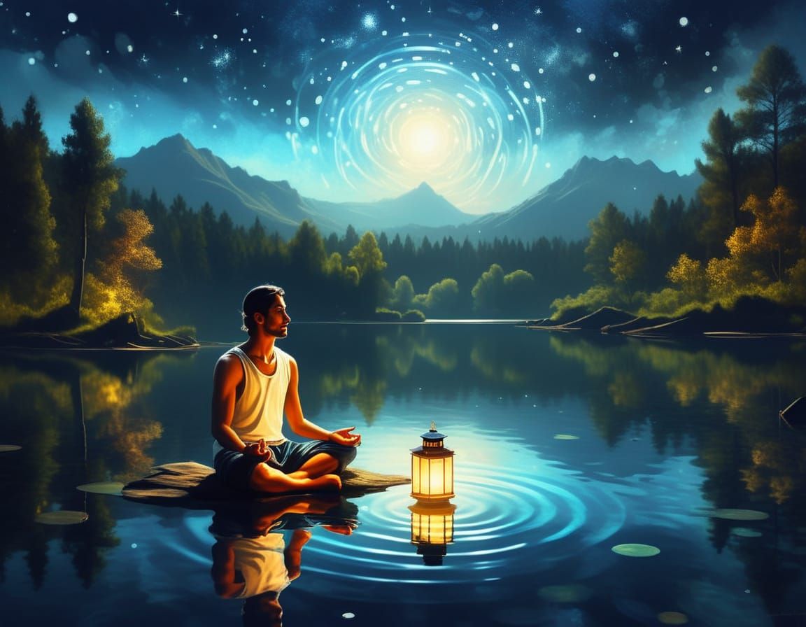 Serene Lantern Glow on Still Lake