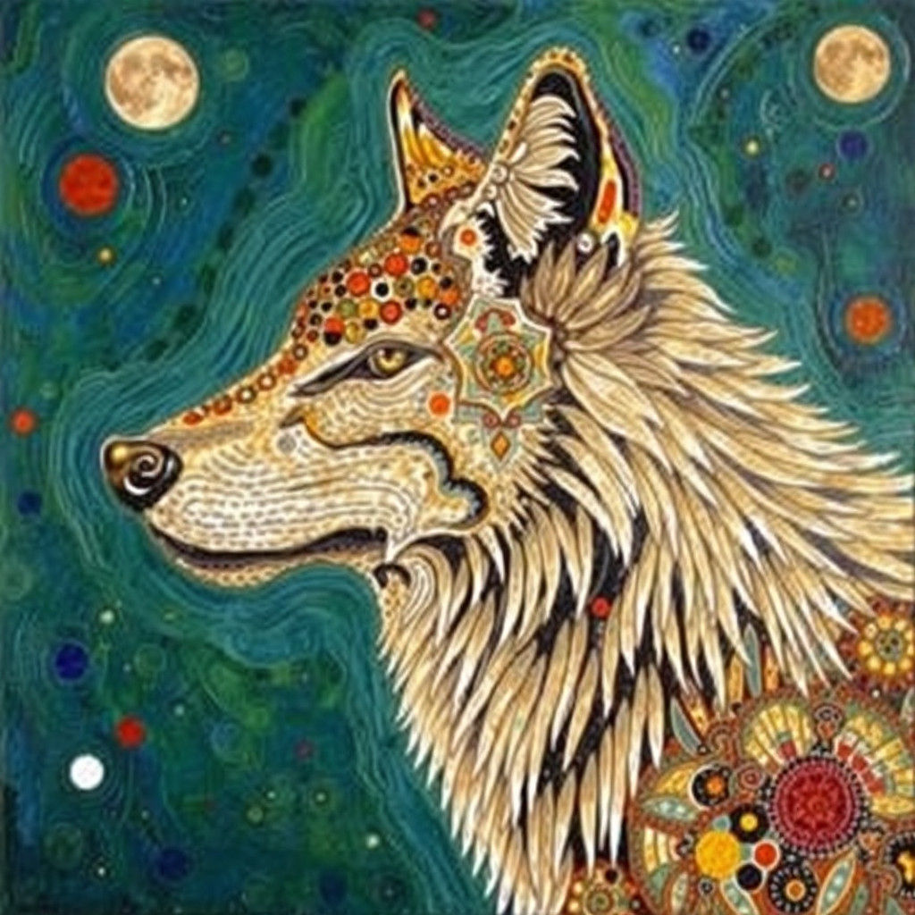 Wolf in African Landscape: Impasto Acrylic Painting