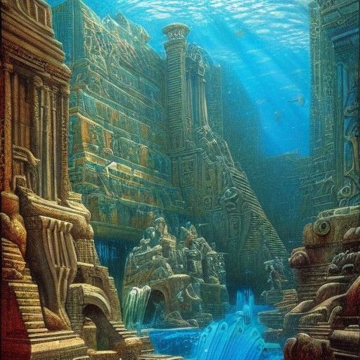 Atlantis: Lost City Under the Sea as Oil Painting