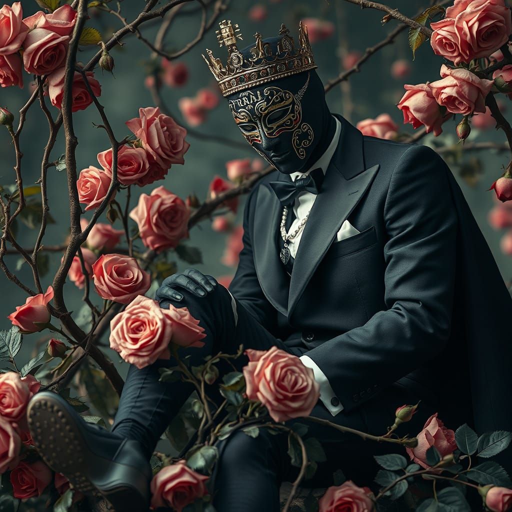 Luxurious Dark Sovereign in Prada Attire, Surrounded by Rose...