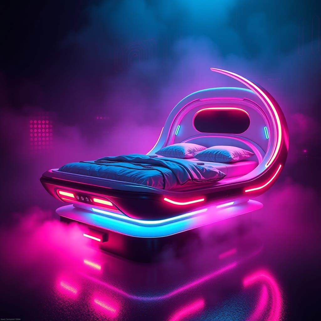 Futuristic Neon Bed in a Syd Mead Style