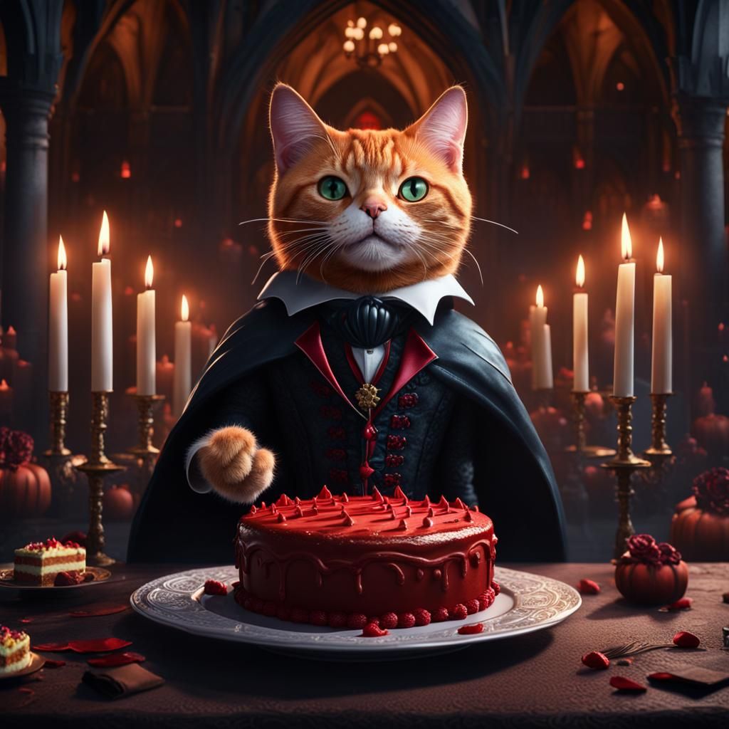 Ginger Cat as Dracula in Gothic Art