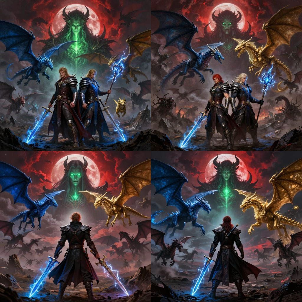 Epic Fantasy Battle Under Blood Moon