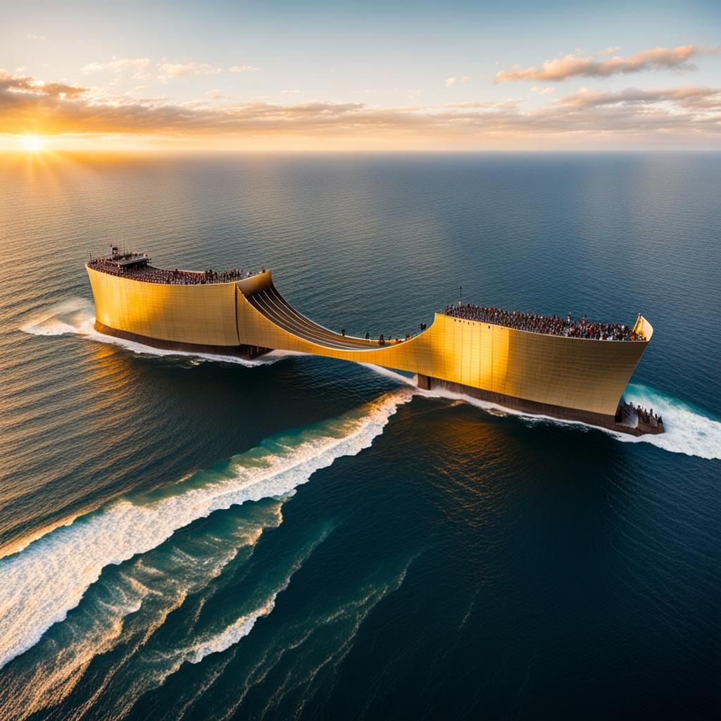 Noah's Ark in Ocean at Golden Hour