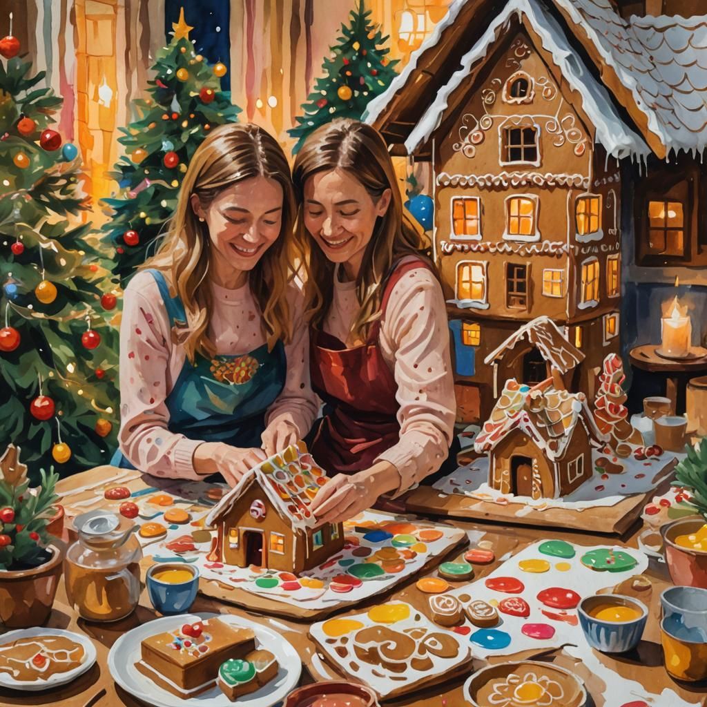 Festive Gingerbread House: Impressionist Gouache Watercolor ...